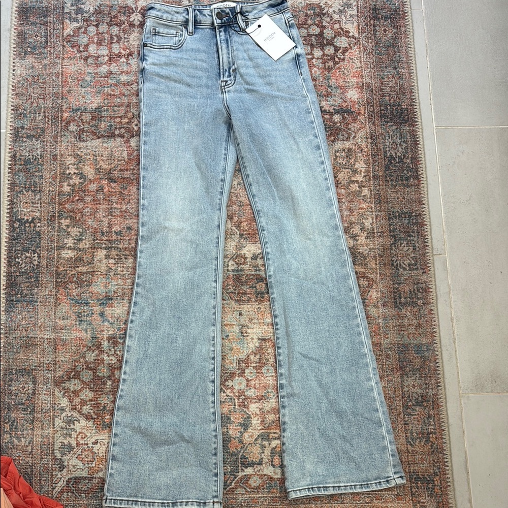 Blue Flare Wide Leg Jeans with Distressed Details